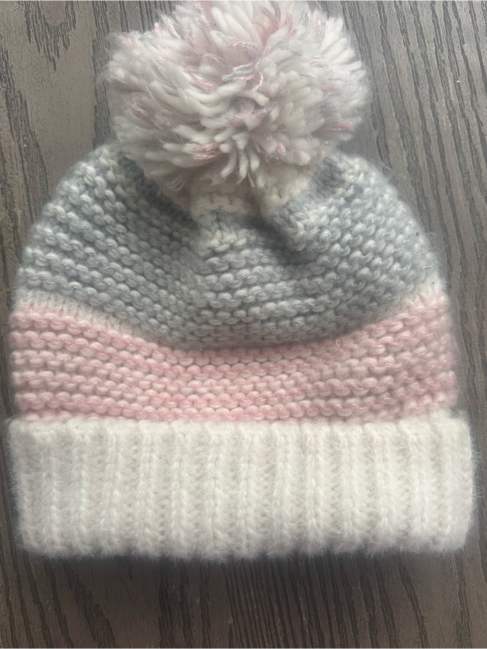 Capelli New York Girls Pink/Gray Pom Pom Knit hat/Gloves Size M/L